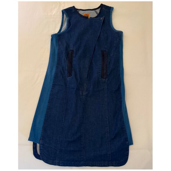 Tory Burch "Pierced Zipper" Denim Shift Dress w/ Pockets | Sz Small | Navy Blue - Picture 2 of 9